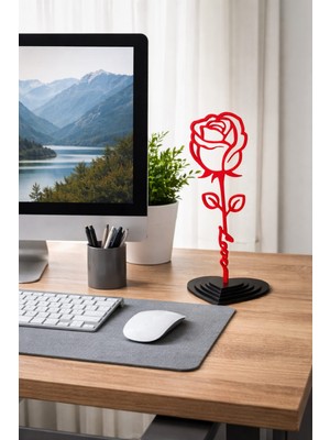 Ceresshop Sevgililer Günü Özel Kırmızı Gül Figürü – Modern Dekoratif Masa ve Salon Süsü