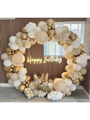 Peri Party Bej Gold Balon Çember Seti | Lüks Doğum Günü & Özel Gün Arka Plan Balon Dekoru