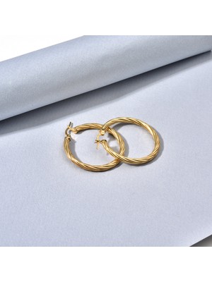 Nox Jewelry 14 Ayar Mikron Altın Kaplama Küçük Boy Burgu Halka Gümüş Küpe (Içi Boş – Hafif) - E00309