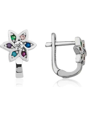 Katre46 Gümüş Renkli Çiçek Küpe