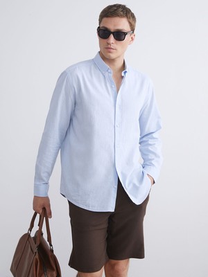 Lc Waikiki Yeni Sezon Regular Fit Uzun Kollu Keten Karışımlı Erkek Gömlek