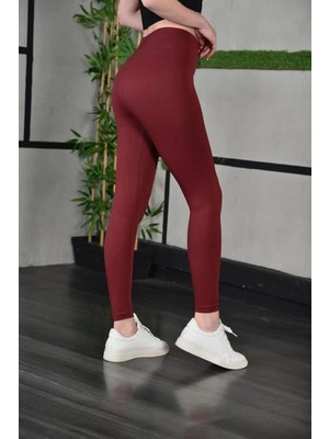 Velmora Fashion Kadın Full Likra Extra Toparlayıcı Yüksek Bel Dar Kalıp Günlük Spor Tayt - Bordo