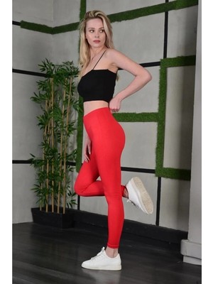Velmora Fashion Kadın Full Likra Extra Toparlayıcı Yüksek Bel Dar Kalıp Günlük Spor Tayt - Kırmızı