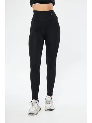 Velmora Fashion Kadın Kışlık Yüksek Bel Toparlayicı ve Sıkılaştırıcı Likralı Şardonlu Tayt - Siyah