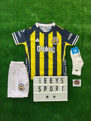 4'lü Set Fe.ner.bah'çe\\ 25/26 Tal.is.ca Iç Saha Sarı Lacivert Çocuk Forma Şort Bileklik Çorap