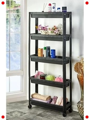 Calperia 5 Katlı Tekerlekli Organizer Raf, Siyah