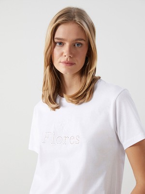 Lc Waikiki Yeni Sezon Bisiklet Yaka Çiçek Nakışlı Kadın Tişört