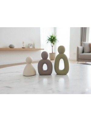 Minimalist Iskandinav Tarzı 3 Parça Dekoratif Obje Seti Vernikli Taş Tozu