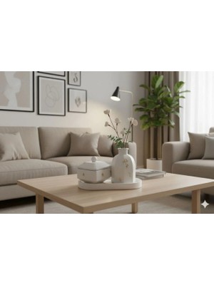 Modern Iskandinav Tarzı 3'lü Dekoratif Vazo ve Mumluk Seti Altın Detaylı Beyaz