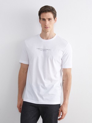 Lc Waikiki Yeni Sezon Bisiklet Yaka Baskılı Penye Erkek Tişört