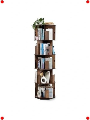 Calperia 360° Döner Ahşap Kitaplık (5 Raflı, Ceviz)