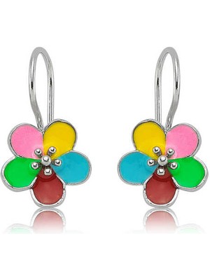 Katre46 Gümüş Sallantılı Çiçek Çocuk Küpesi