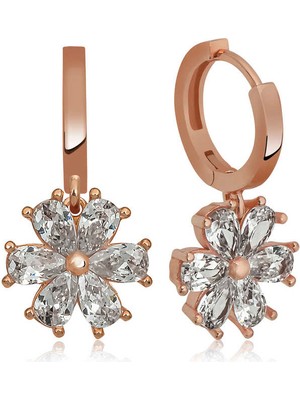 Katre46 Gümüş Beyaz Çiçek Küpe