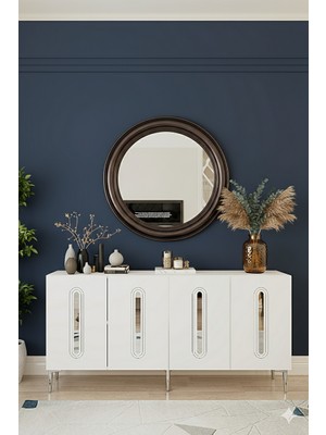 Yumedi Design KA1810BS - Ethema Konsol ,tv Sehpası , Çok Amaçlı Dolap, Kahve Köşesi 180 cm Beyaz-Silver