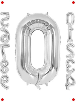 Calperia Gümüş Rengi '0' Rakamı Folyo Balon - 102 cm Parti Dekoru