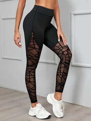 Fresco Scarfs Kadın Yüksek Bel Geometrik Desen File Detaylı Dalgıç Tayt