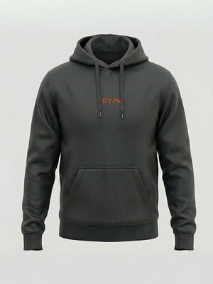 North Whiskers Göktürk Alfabesi Türk Yazılı Hoodie Antrasit - Kadife Dokulu Baskı