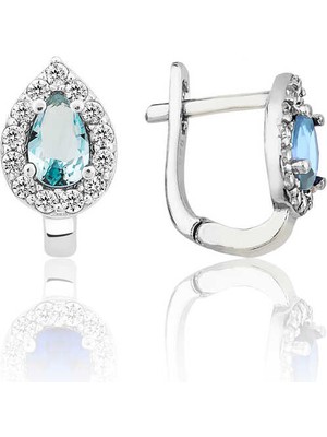 Katre46 Gümüş Turkuaz Taşlı Damla J Kadın Küpe