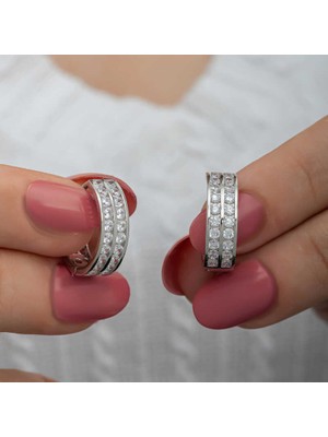 Katre46 Gümüş Sıra Taşlı Halka Kadın Küpe