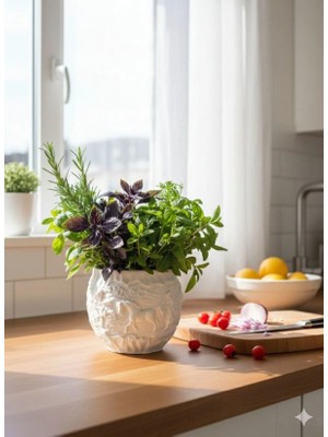 Premium Kabartma Detaylı Sanatsal Saksı - Sukulent ve Mini Çiçekler Için Dekoratif Obje