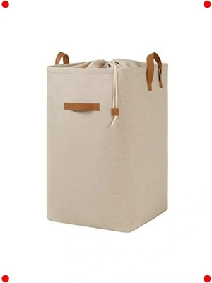 Calperia Ağzı Büzgülü Katlanabilir Çamaşır Sepeti - Bej (36X36X57 Cm)