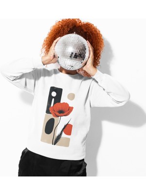 Tişört Kodu Inci Dokulu Kadın Sweatshirt – Modern Çiçek Desenli