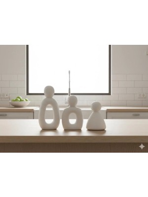 Modern Soyut Aile Biblo Seti 3'lü Seramik Görünümlü Dekoratif Obje