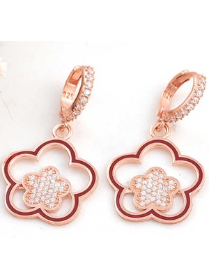 Katre46 ​925 Ayar Gümüş Rose Sallantılı Çiçek Desenli Kadın Küpe