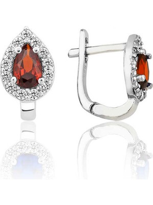 Katre46 Gümüş Kırmızı Taşlı Damla J Kadın Küpe