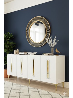 Yumedi Design KA1810BG - Ethema Konsol ,tv Sehpası , Çok Amaçlı Dolap, Kahve Köşesi 180 cm Beyaz - Gold
