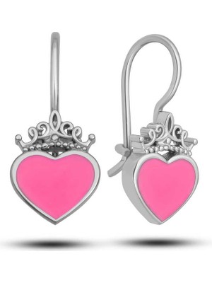 Katre46 Gümüş Pembe Kalp Sallantılı Çocuk Küpe