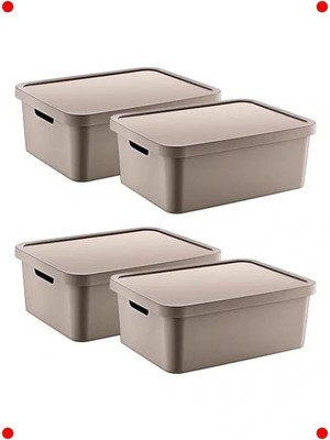 Calperia 4'lü Set Bej 12 Lt Çok Amaçlı Kapaklı Saklama Kutusu