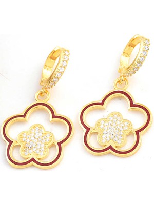 Katre46 ​gümüş Gold Sallantılı Çiçek Desenli Kadın Küpe