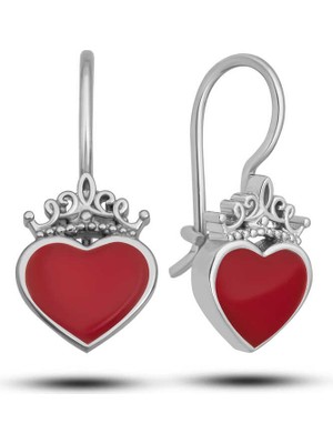 Katre46 Gümüş Kırmızı Kalp Sallantılı Çocuk Küpe