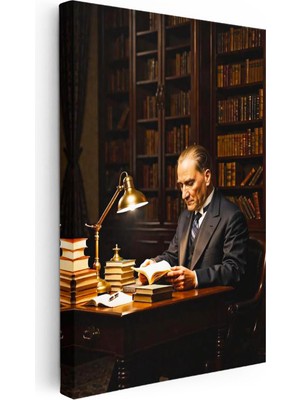 Tablofest Dikey Kanvas Tablo Atatürk Kütüphane Kitap Okuma Atatürk Tablosu Ev Ofis Duvar Dekoru