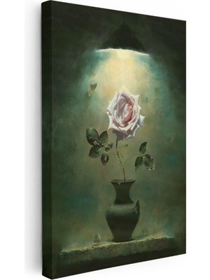 Tablofest Dikey Kanvas Tablo Loş Işıkta Soluk Pembe Gül Çiçek Tablosu Ev Ofis Duvar Dekoru