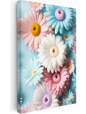 Tablofest Dikey Kanvas Tablo Pastel Tonlu Renkli Papatyalar Çiçek Tablosu Ev Ofis Duvar Dekoru