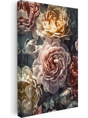 Tablofest Dikey Kanvas Tablo Kat Kat Yapraklı Pastel Çiçekler Çiçek Tablosu Ev Ofis Duvar Dekoru