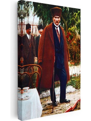 Tablofest Dikey Kanvas Tablo Atatürk Uzun Paltolu ve Bastonlu Atatürk Tablosu Ev Ofis Duvar Dekoru