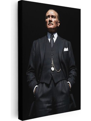 Tablofest Dikey Kanvas Tablo Atatürk Yelekli Takım Köstekli Saat Atatürk Tablosu Ev Ofis Duvar Dekoru