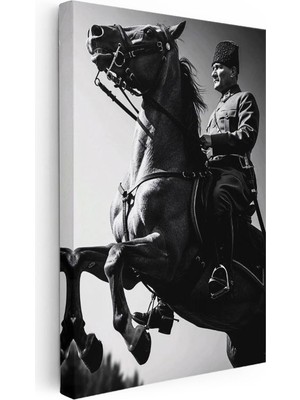 Tablofest Dikey Kanvas Tablo Atatürk Üniformalı Şahlanan At Atatürk Tablosu Ev Ofis Duvar Dekoru