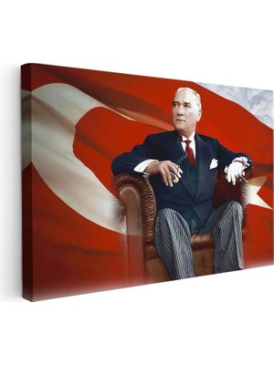 Tablofest Yatay Kanvas Tablo Atatürk Koltukta Asil Duruş Atatürk Tablosu Ev Ofis Duvar Dekoru