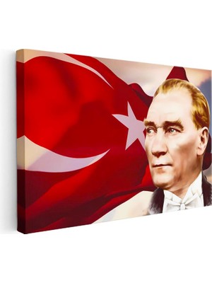 Tablofest Yatay Kanvas Tablo Atatürk Bayrak Fonlu Yüz Atatürk Tablosu Ev Ofis Duvar Dekoru
