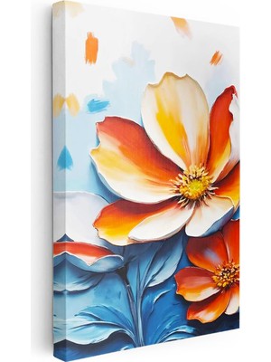 Tablofest Dikey Kanvas Tablo Iki Renkli Geniş Yapraklı Çiçek Çiçek Tablosu Ev Ofis Duvar Dekoru