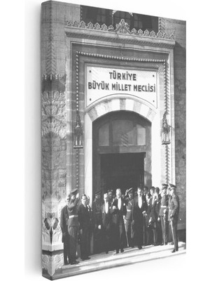 Tablofest Dikey Kanvas Tablo Tbmm Binası Önü Heyet Atatürk Tablosu Ev Ofis Duvar Dekoru