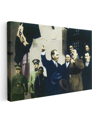 Tablofest Yatay Kanvas Tablo Atatürk Coşkulu Selamlaşma Atatürk Tablosu Ev Ofis Duvar Dekoru