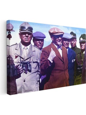 Tablofest Yatay Kanvas Tablo Atatürk Gözlüklü ve Kasketli Atatürk Tablosu Ev Ofis Duvar Dekoru