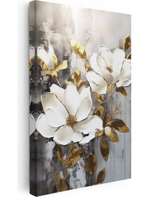 Tablofest Dikey Kanvas Tablo Kabartma Görünümlü Manolya Çiçek Tablosu Ev Ofis Duvar Dekoru