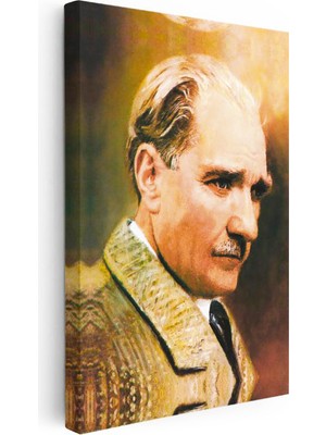 Tablofest Dikey Kanvas Tablo Atatürk Kalın Yaka Palto Atatürk Tablosu Ev Ofis Duvar Dekoru