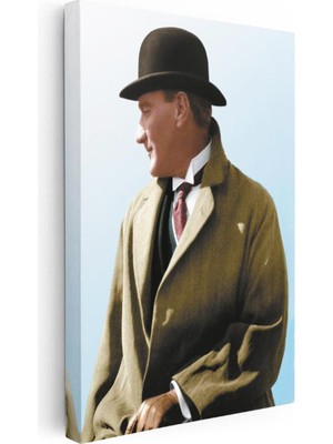 Tablofest Dikey Kanvas Tablo Atatürk Eldivenli Melon Şapka Atatürk Tablosu Ev Ofis Duvar Dekoru